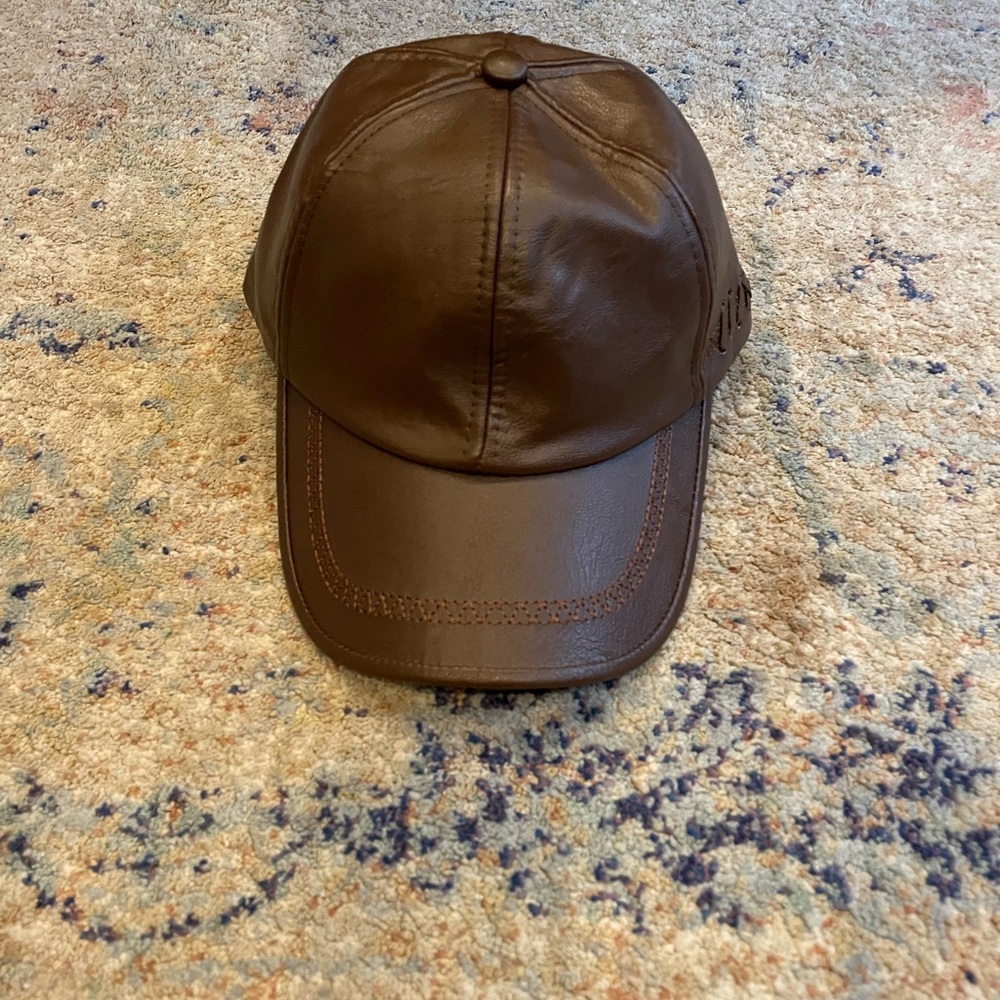 Brown Leather Baseball Cap